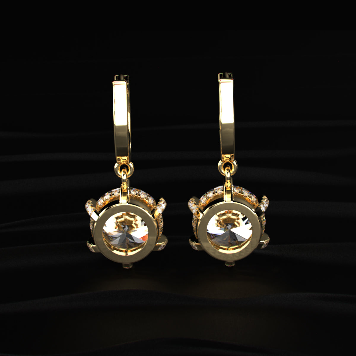 Round Cut Solitaire Diamond Leverback Dangle Earrings
