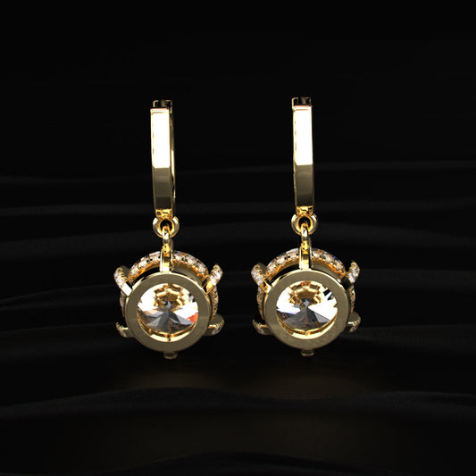 Round Cut Solitaire Diamond Leverback Dangle Earrings