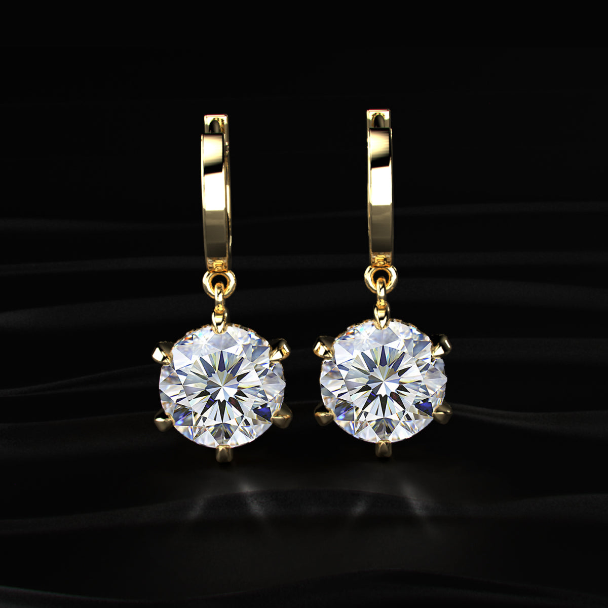 Round Cut Solitaire Diamond Leverback Dangle Earrings