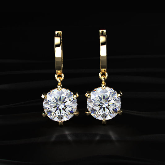 Round Cut Solitaire Diamond Leverback Dangle Earrings