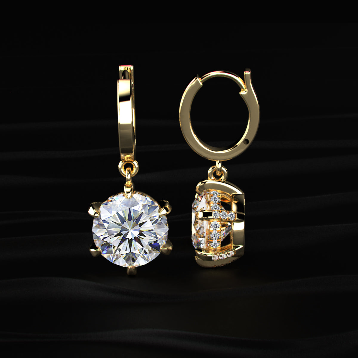 Round Cut Solitaire Diamond Leverback Dangle Earrings