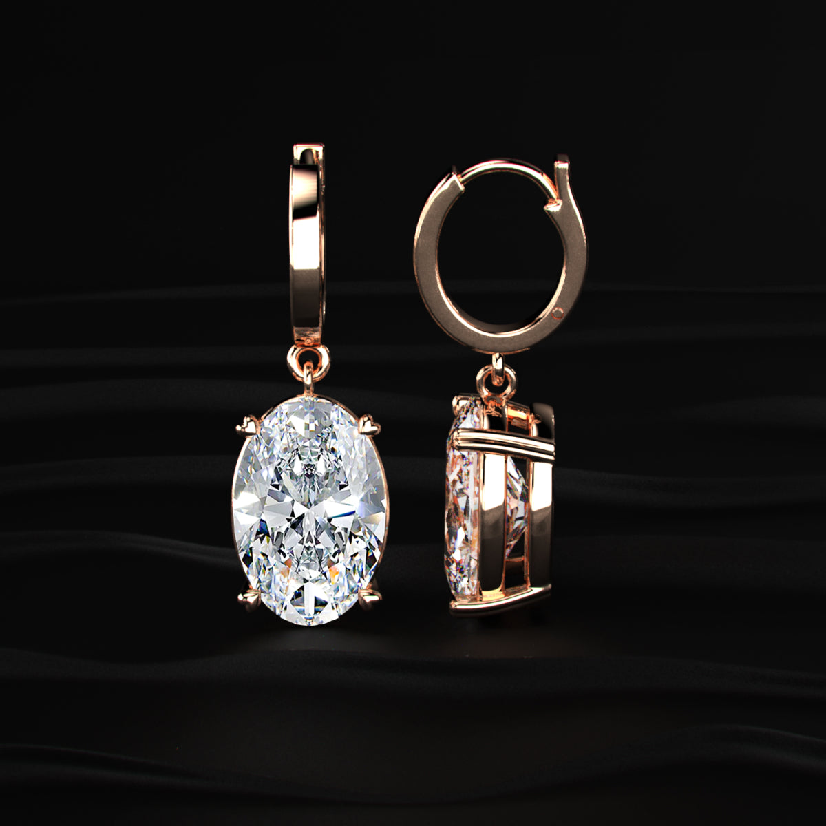 Oval Diamond Solitaire Leverback Earrings