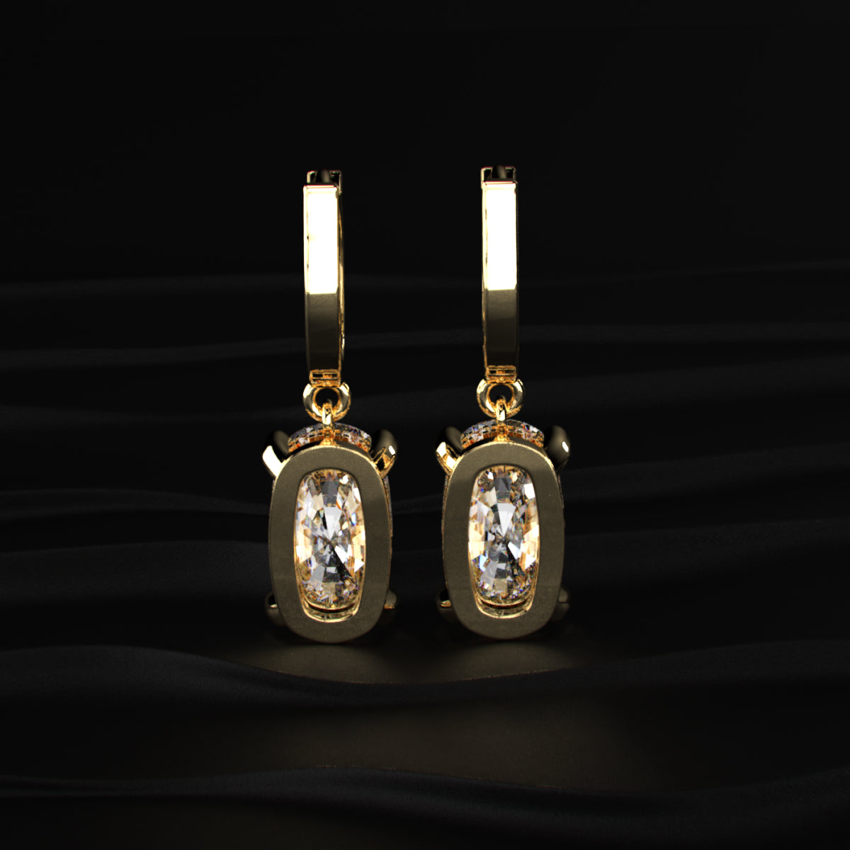 Elongated Cushion Cut Leverback Earrings