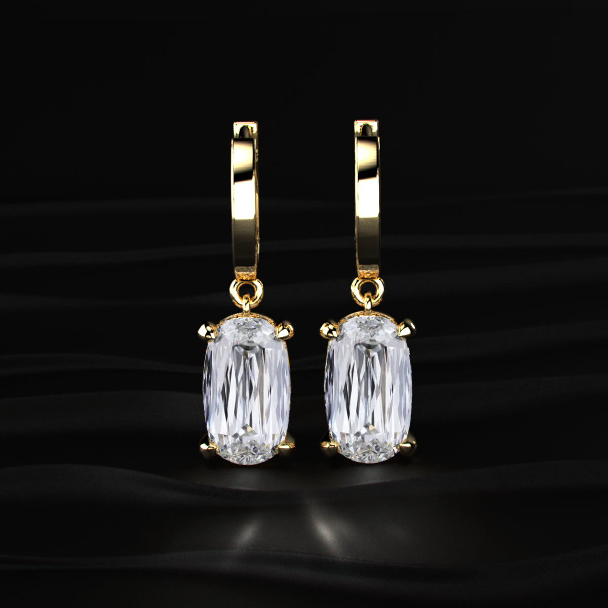 Elongated Cushion Cut Leverback Earrings