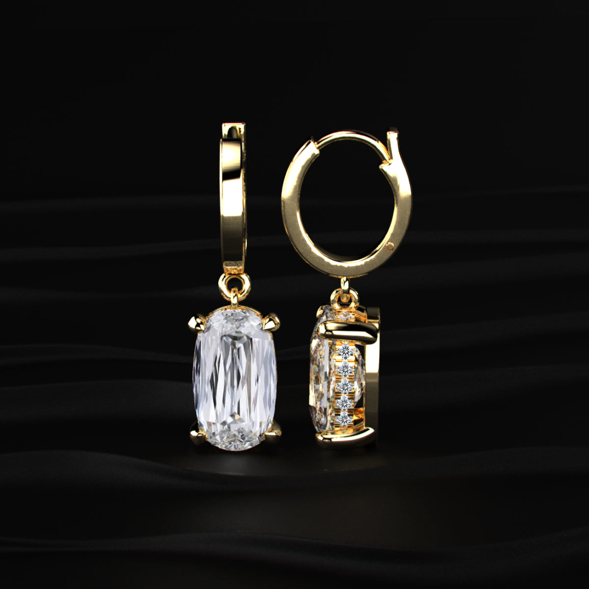 Elongated Cushion Cut Leverback Earrings