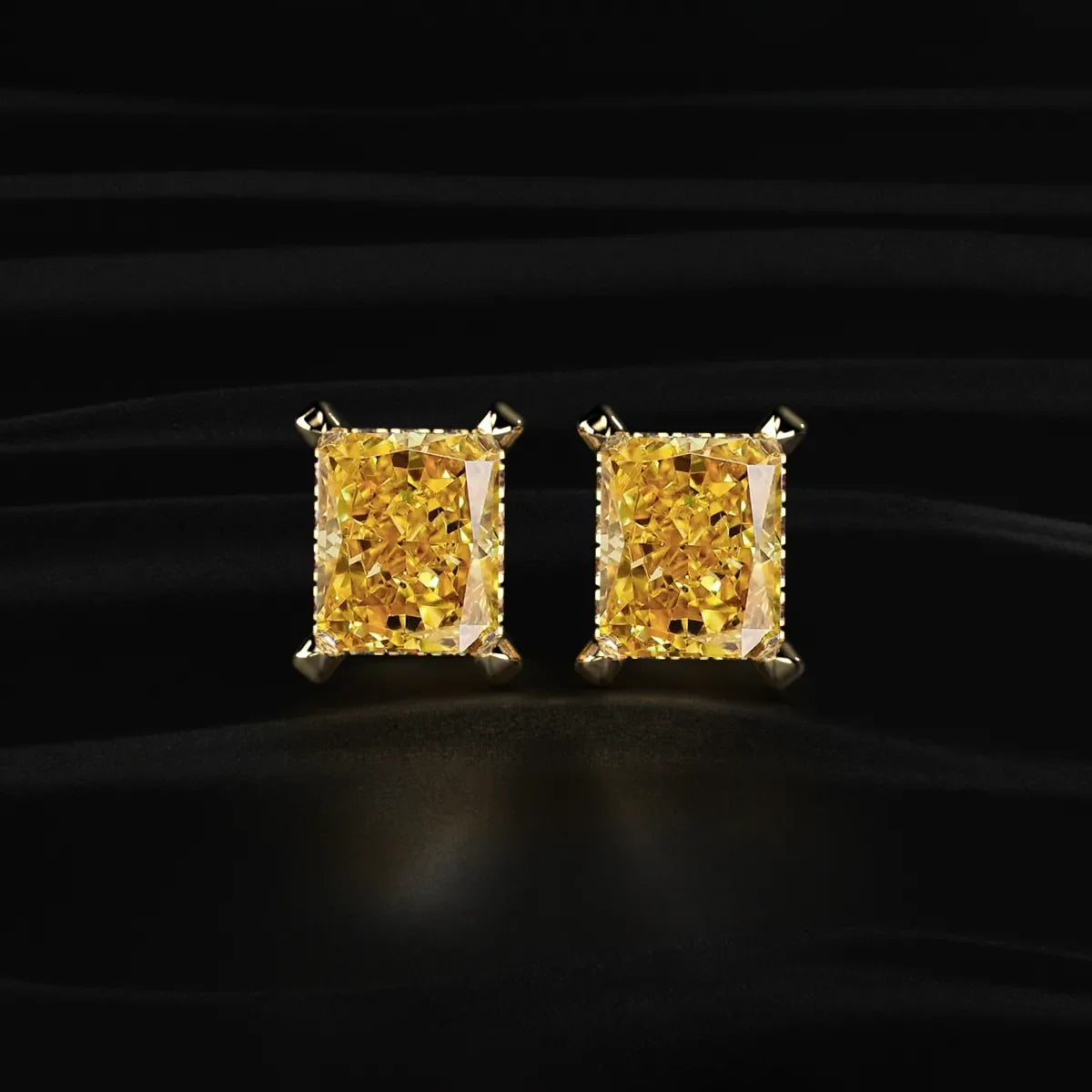 Yellow Radiant Cut Lab Diamond Stud Earring