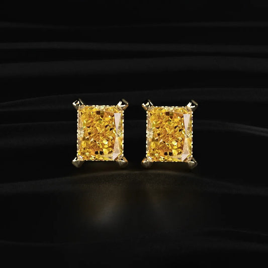 Yellow Radiant Cut Lab Diamond Stud Earring