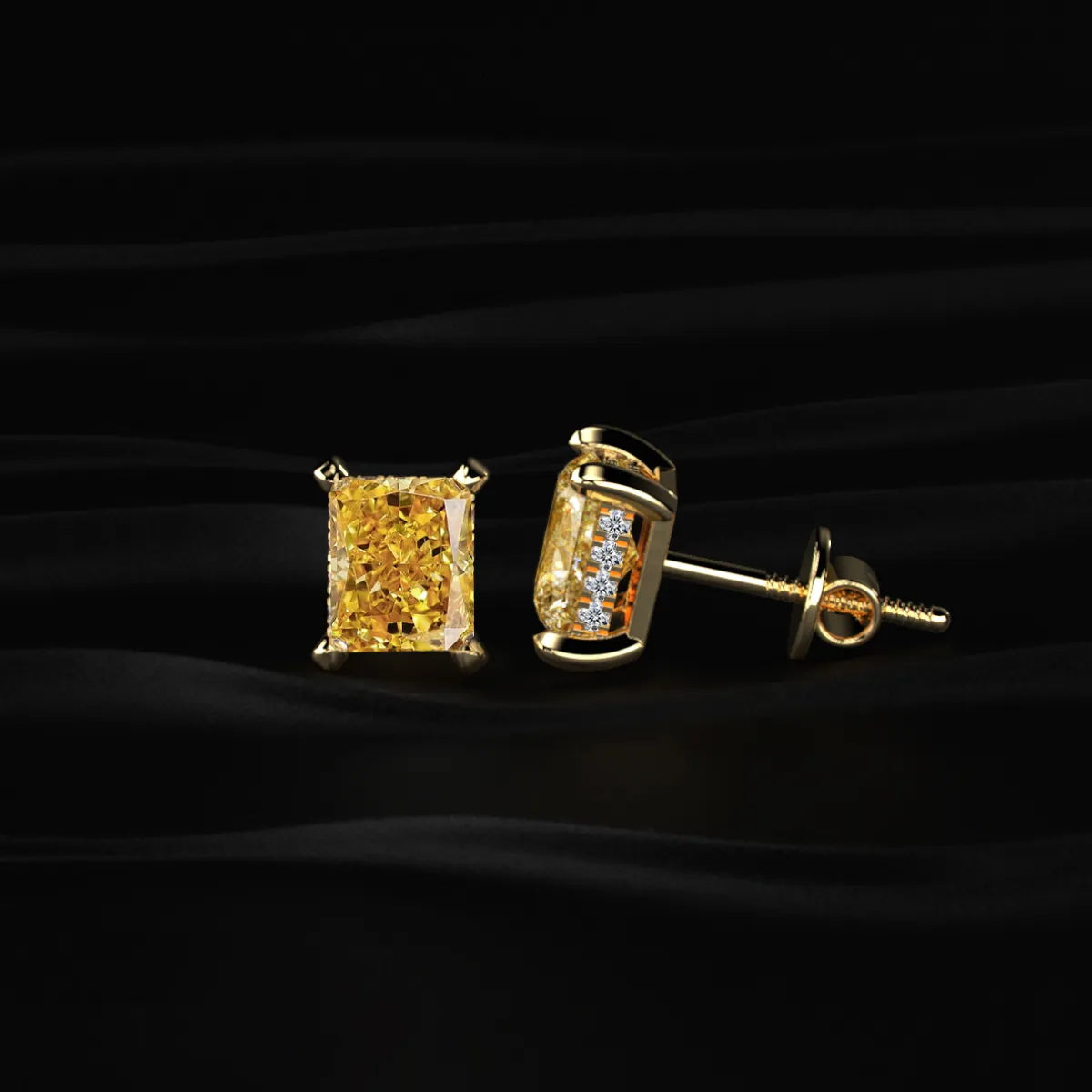 Yellow Radiant Cut Lab Diamond Stud Earring