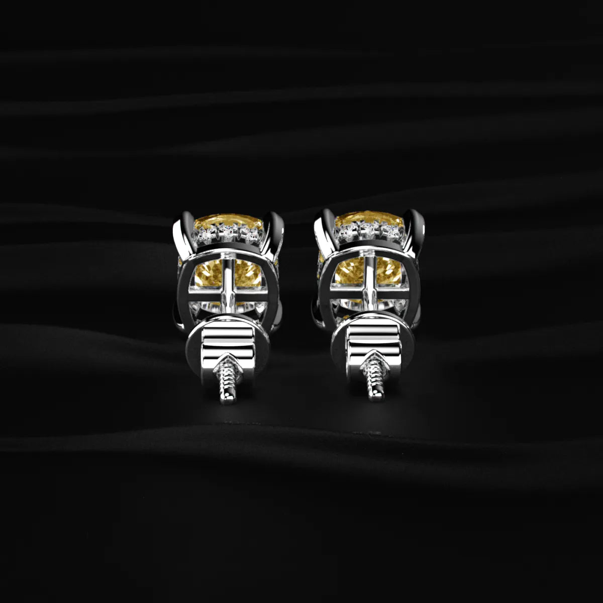 Cushion Cut Yellow Diamond Studs
