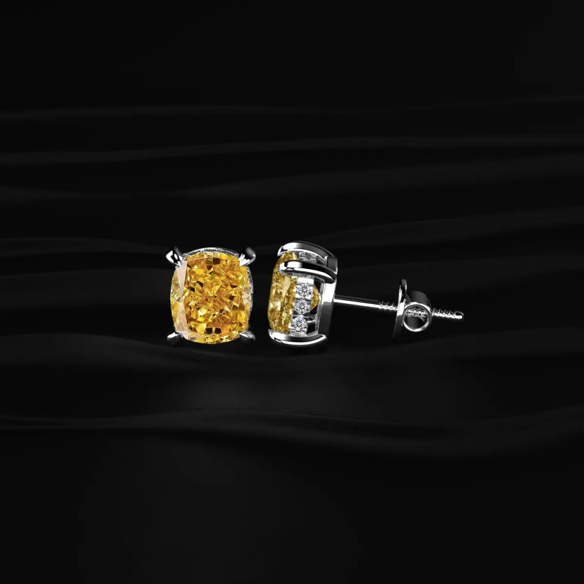 Cushion Cut Yellow Diamond Studs
