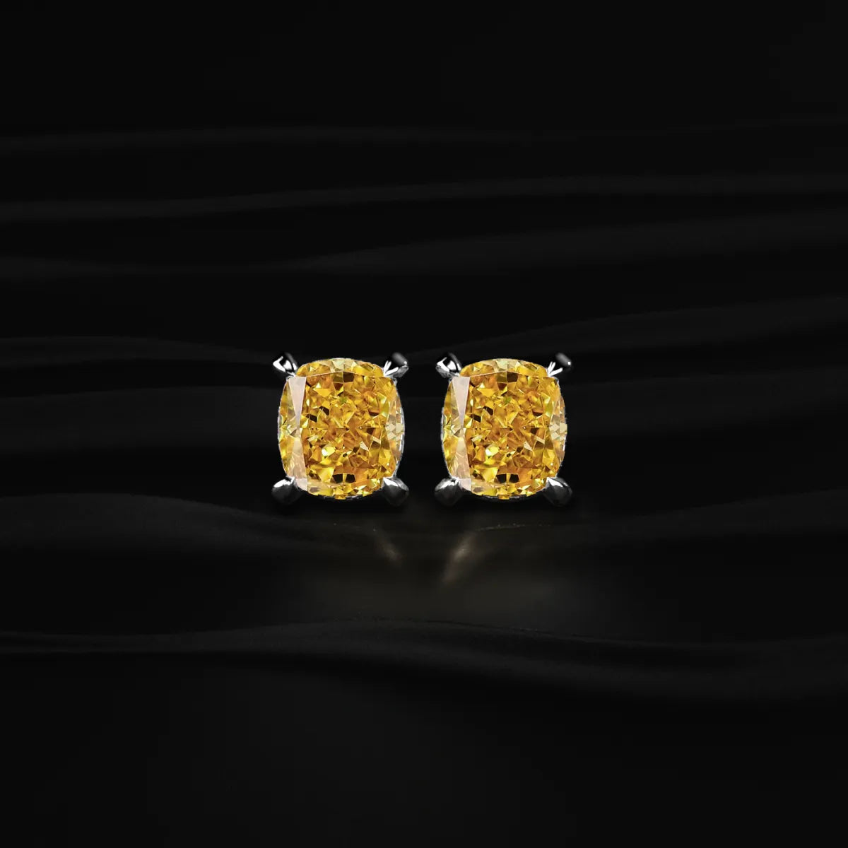 Cushion Cut Yellow Diamond Studs