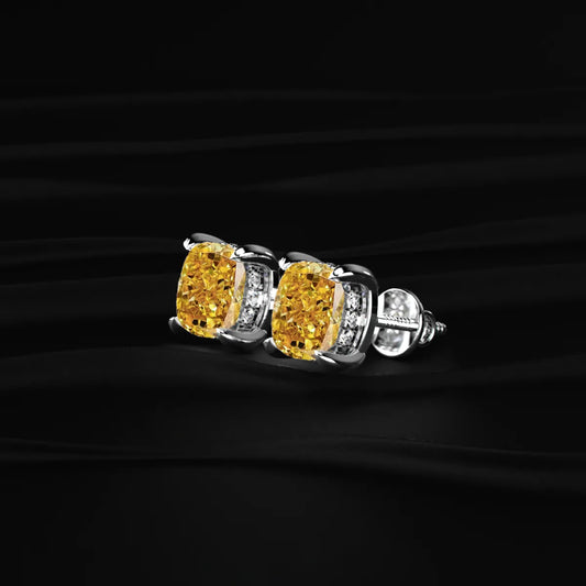 Cushion Cut Yellow Diamond Studs