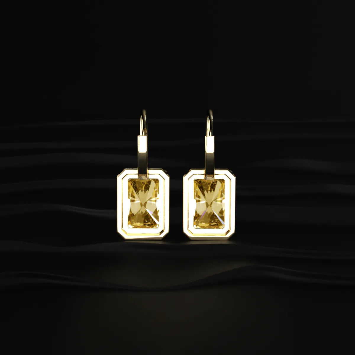 Radiant Cut Yellow Diamond Solitaire Leverback Earrings