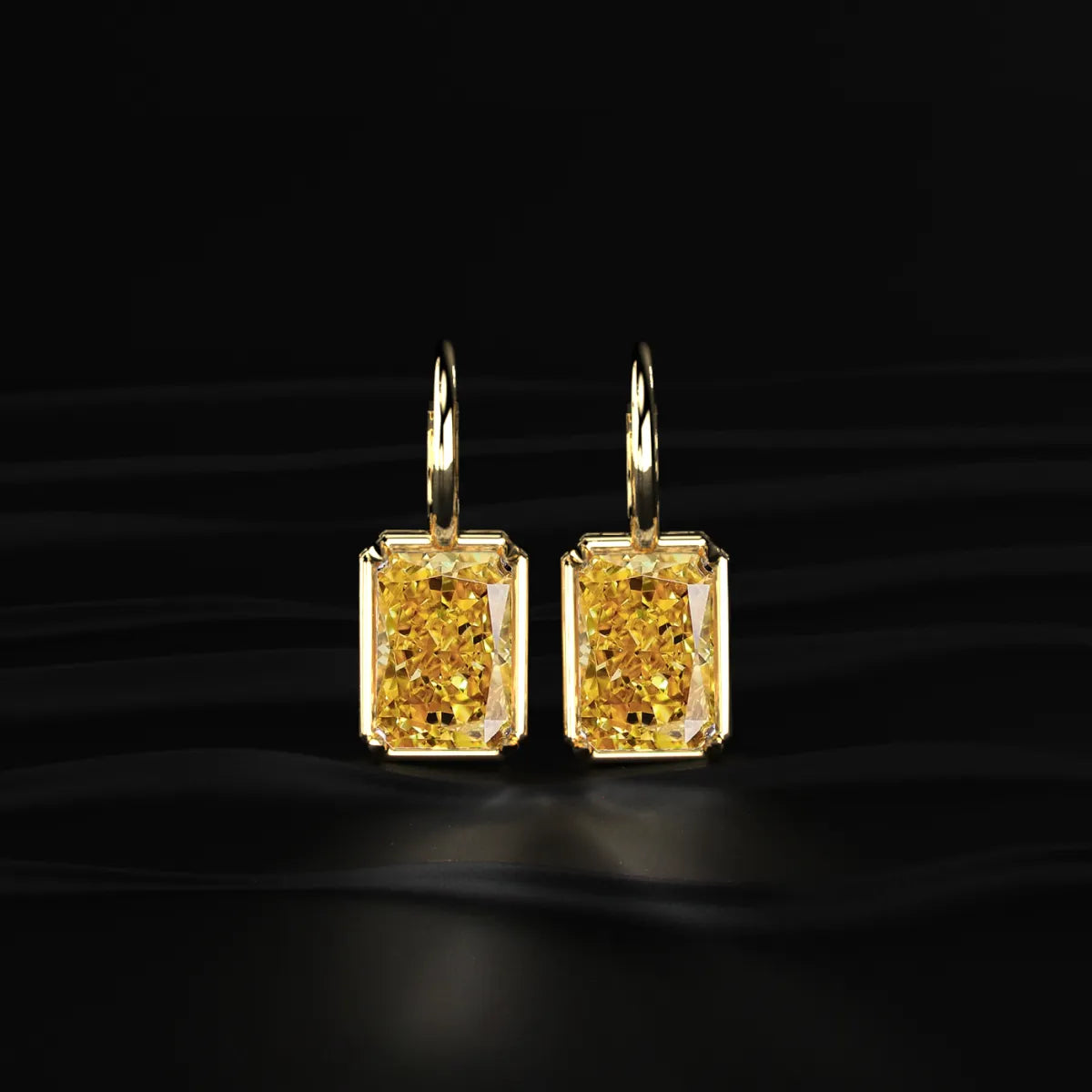 Radiant Cut Yellow Diamond Solitaire Leverback Earrings