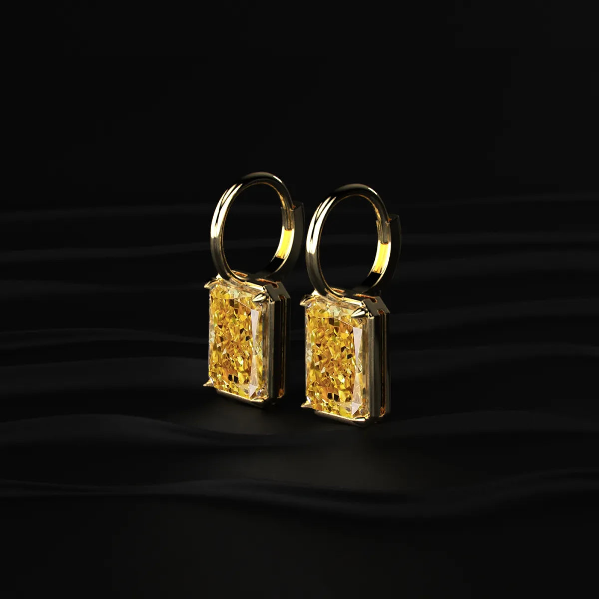 Radiant Cut Yellow Diamond Solitaire Leverback Earrings