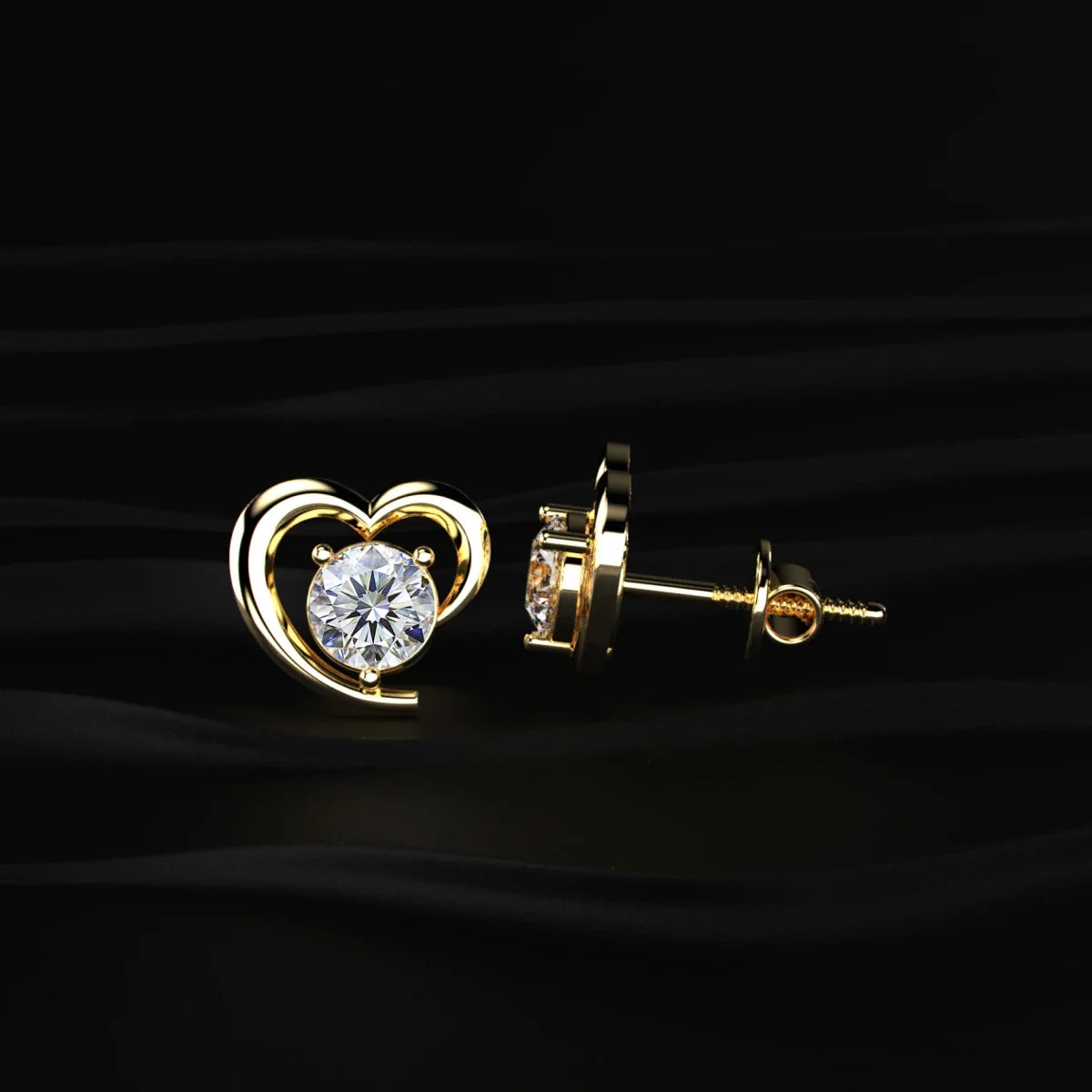 Round Diamond Earrings With Open Heart Shape