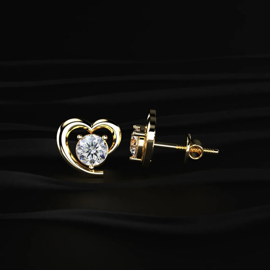 Round Diamond Earrings With Open Heart Shape