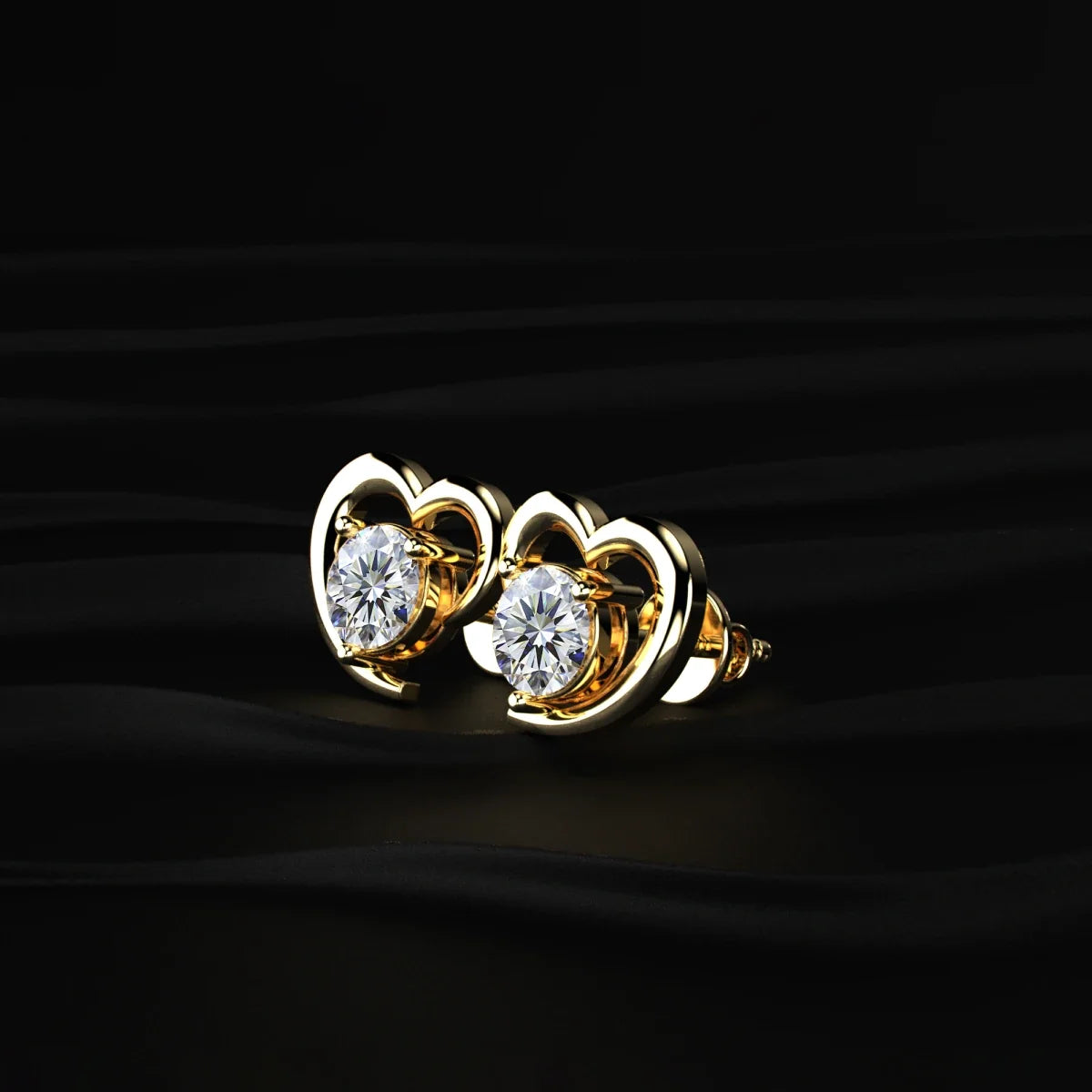 Round Diamond Earrings With Open Heart Shape