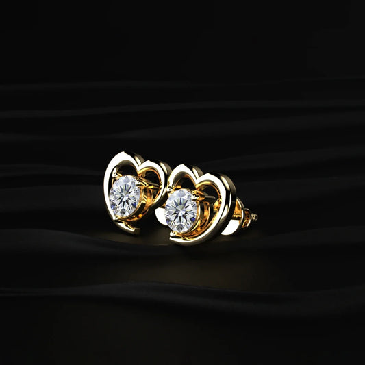Round Diamond Earrings With Open Heart Shape