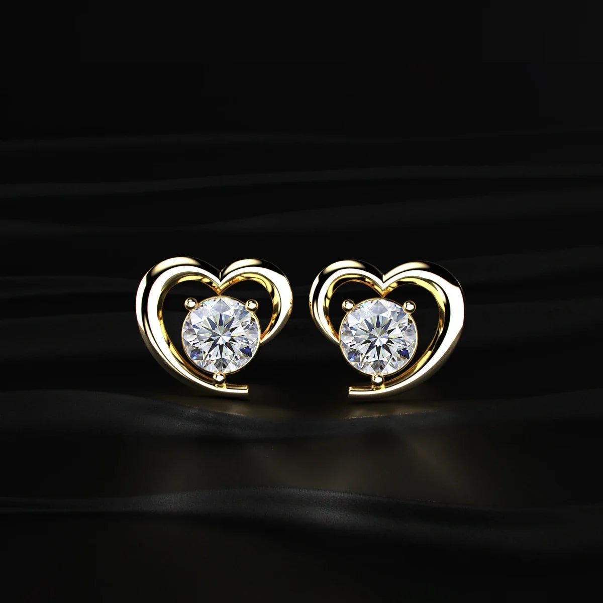 Round Diamond Earrings With Open Heart Shape