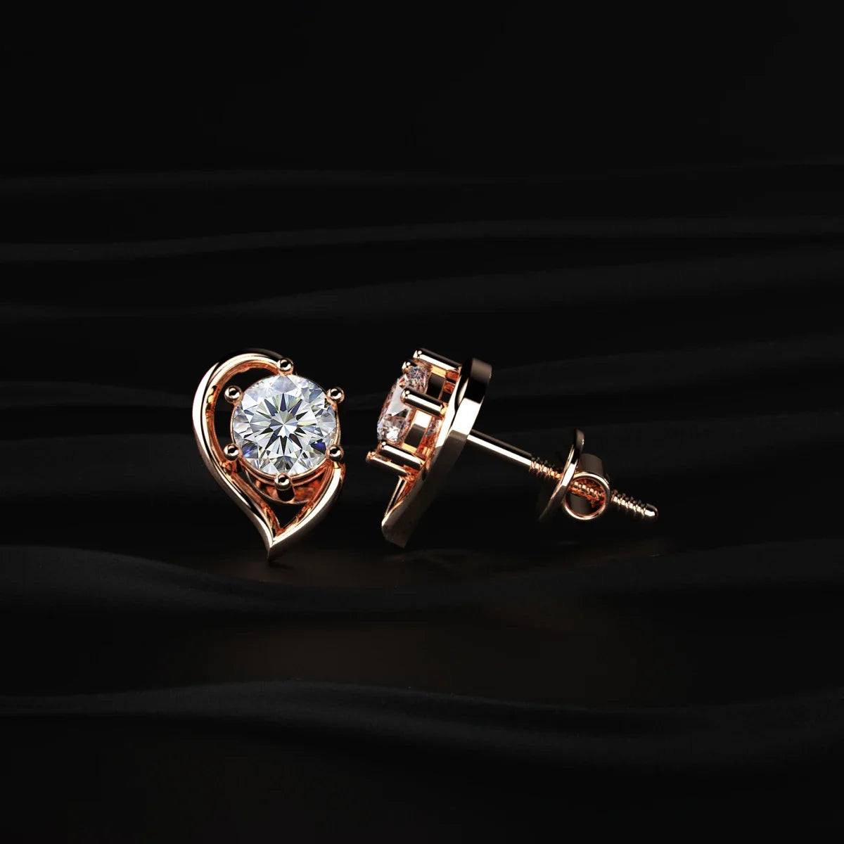 Round Diamond Half Heart Shape Stud