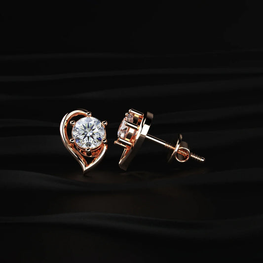 Round Diamond Half Heart Shape Stud