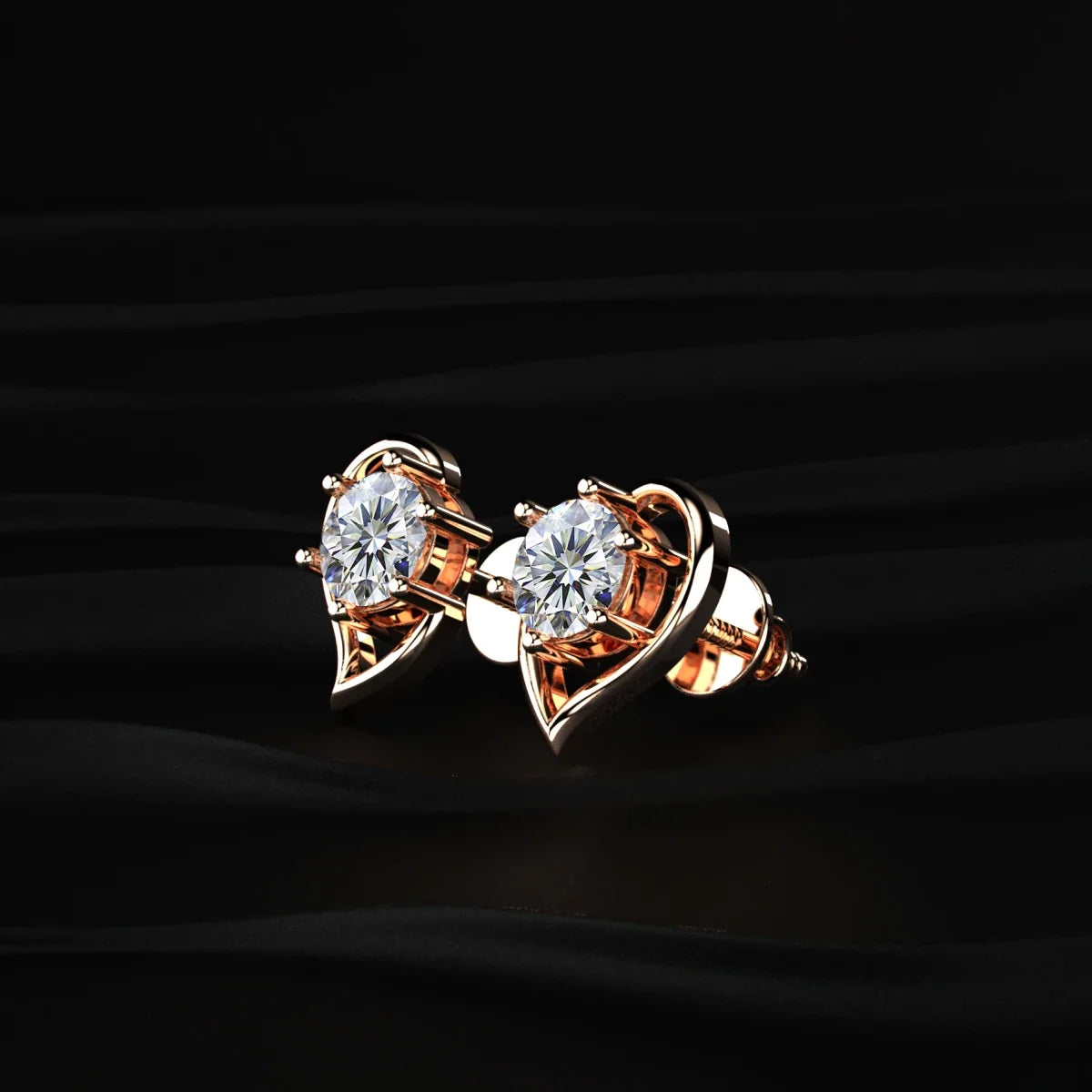 Round Diamond Half Heart Shape Stud