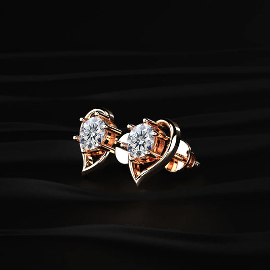 Round Diamond Half Heart Shape Stud
