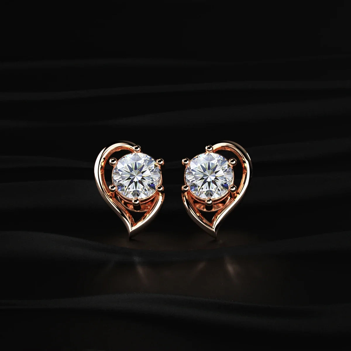 Round Diamond Half Heart Shape Stud