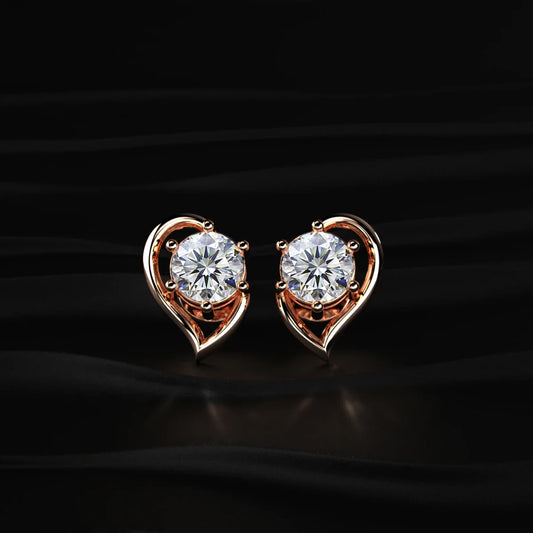 Round Diamond Half Heart Shape Stud