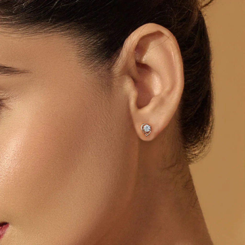 Round Diamond Half Heart Shape Stud