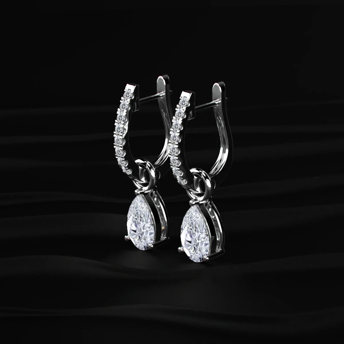 Pear Cut Solitaire Drop Hoops
