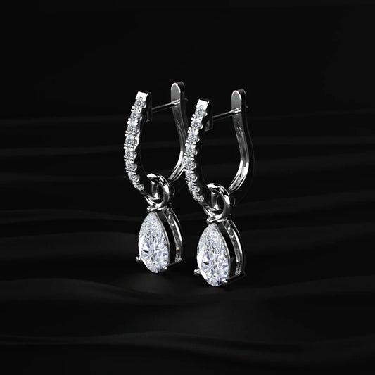 Pear Cut Solitaire Drop Hoops
