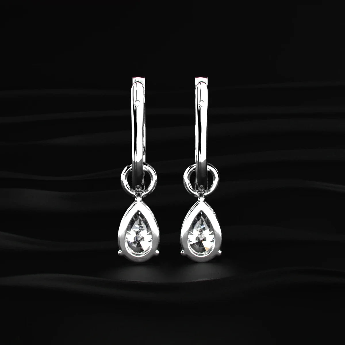 Pear Cut Solitaire Drop Hoops