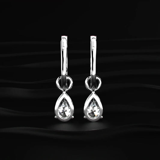 Pear Cut Solitaire Drop Hoops