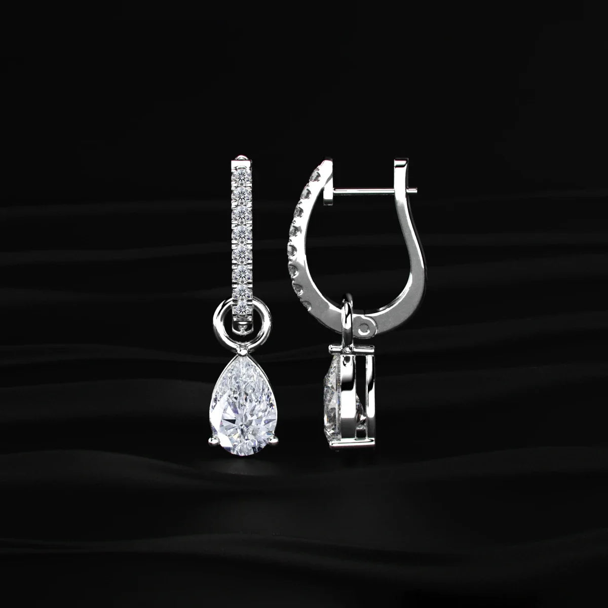 Pear Cut Solitaire Drop Hoops