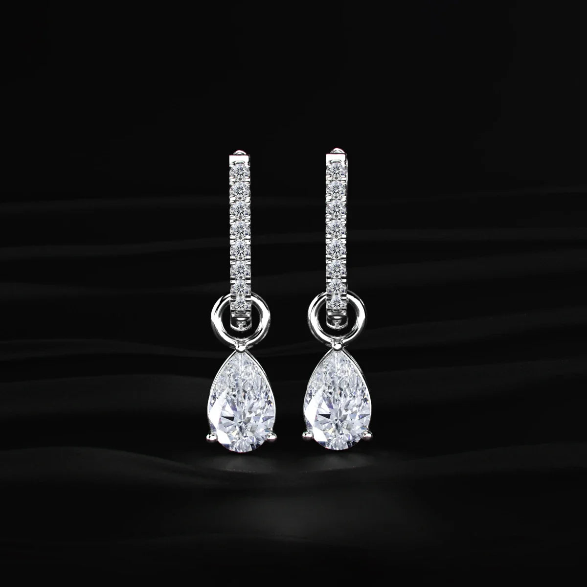 Pear Cut Solitaire Drop Hoops