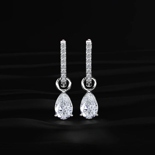 Pear Cut Solitaire Drop Hoops