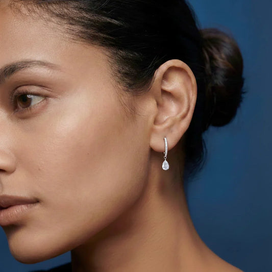 Pear Cut Solitaire Drop Hoops
