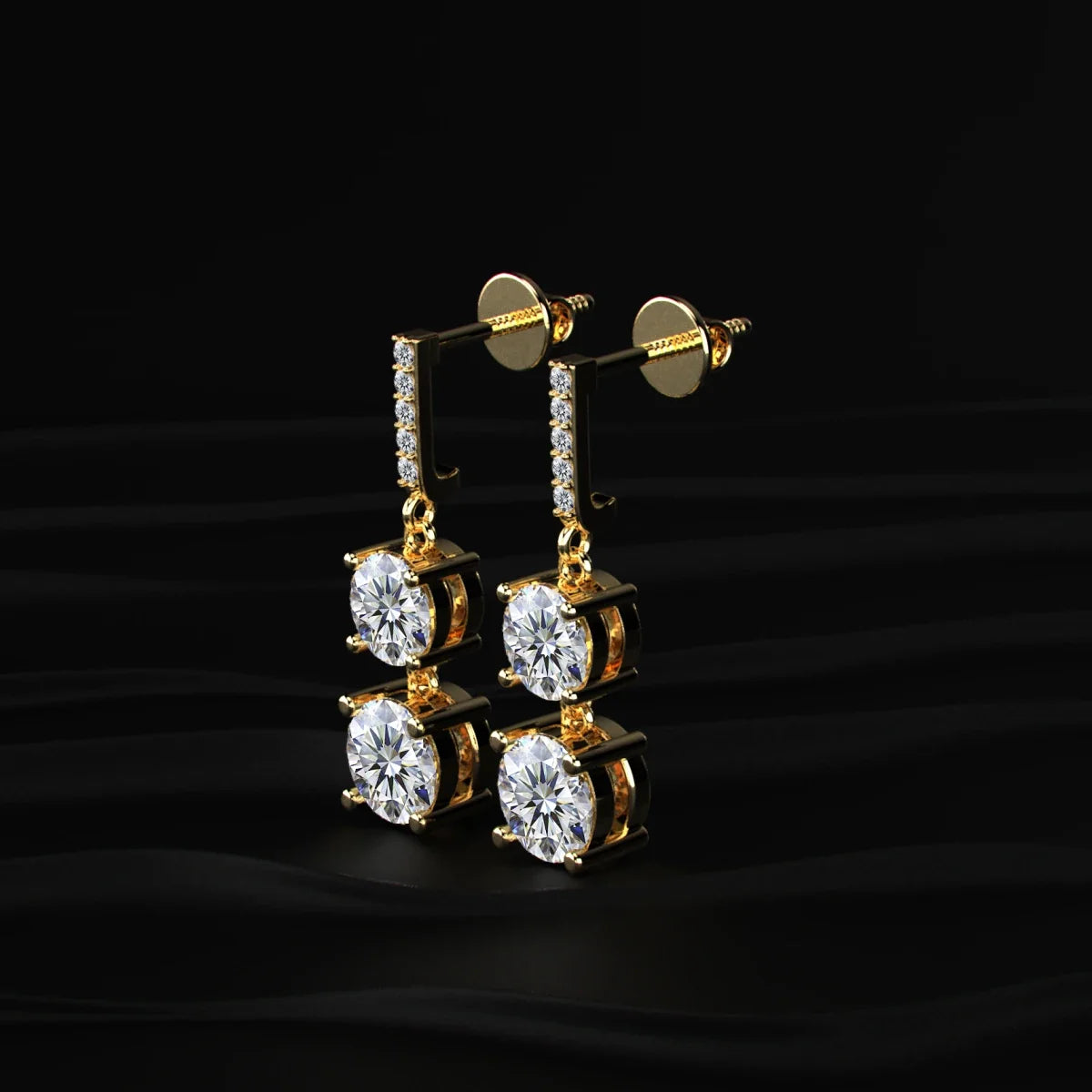 Round Solitaire Double Diamond Drop Earring