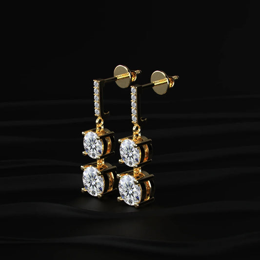 Round Solitaire Double Diamond Drop Earring