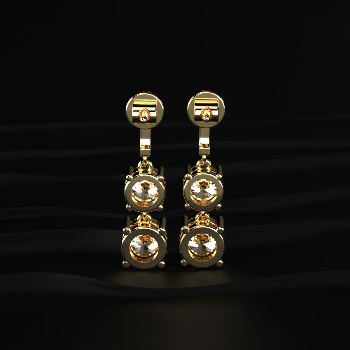 Round Solitaire Double Diamond Drop Earring