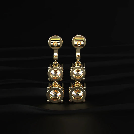 Round Solitaire Double Diamond Drop Earring