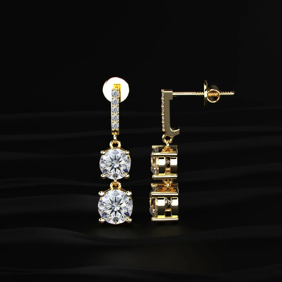 Round Solitaire Double Diamond Drop Earring