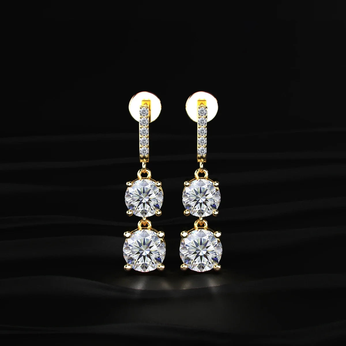 Round Solitaire Double Diamond Drop Earring