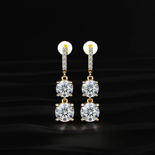 Round Solitaire Double Diamond Drop Earring