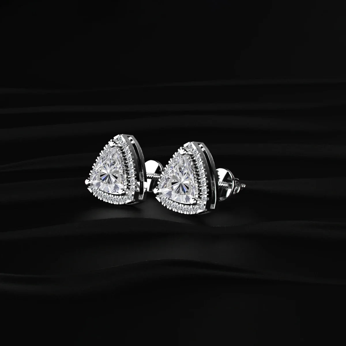 Trillion Cut Diamond Pave Halo Stud Earrings