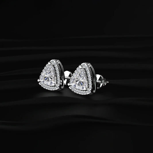 Trillion Cut Diamond Pave Halo Stud Earrings