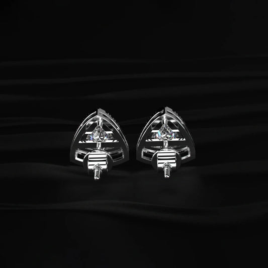 Trillion Cut Diamond Pave Halo Stud Earrings