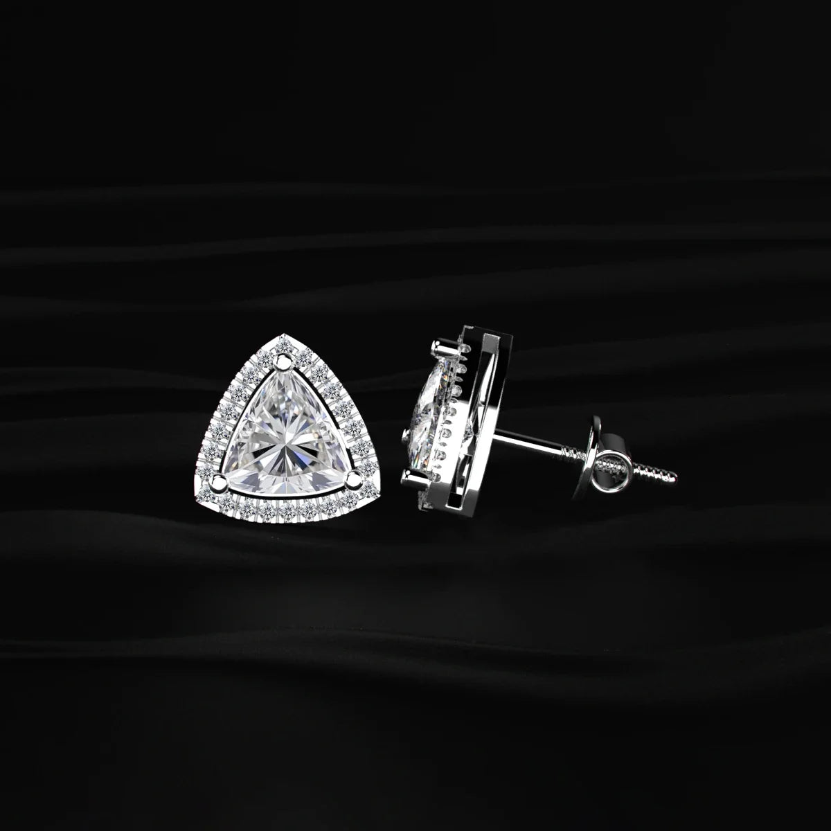 Trillion Cut Diamond Pave Halo Stud Earrings